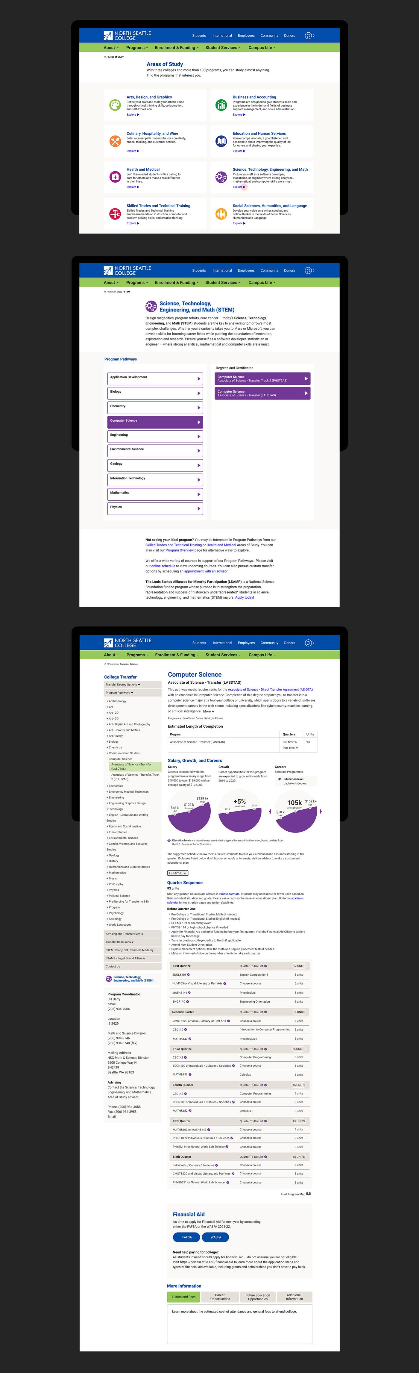 Areas of Study filter and degree pages