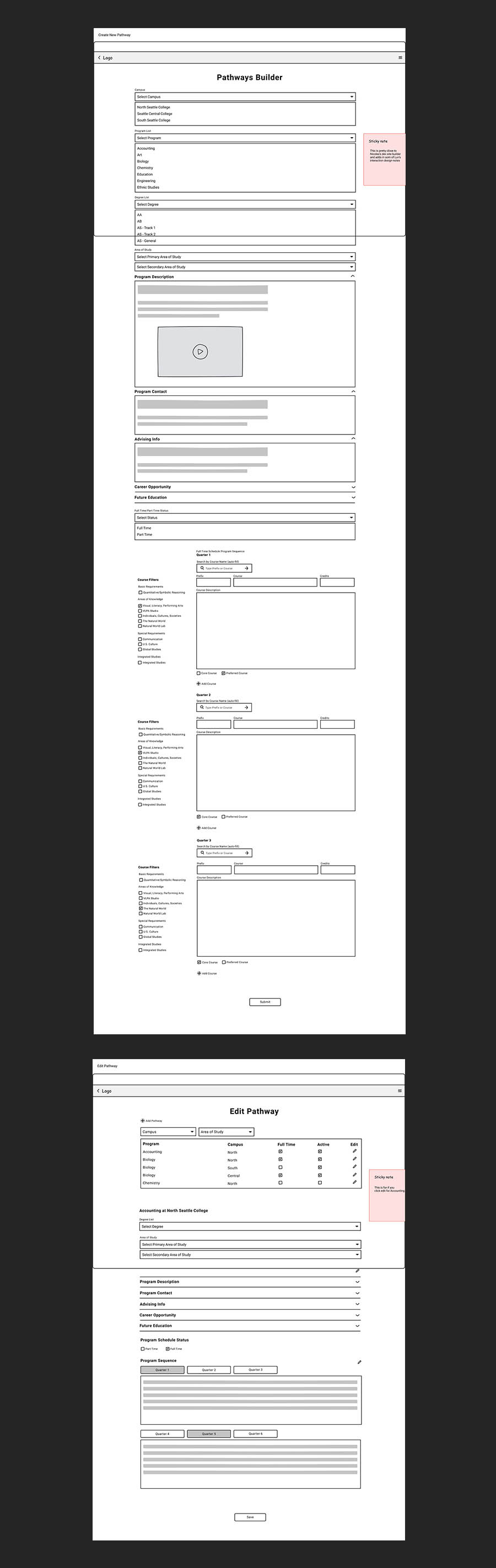 Pathways builder wireframes