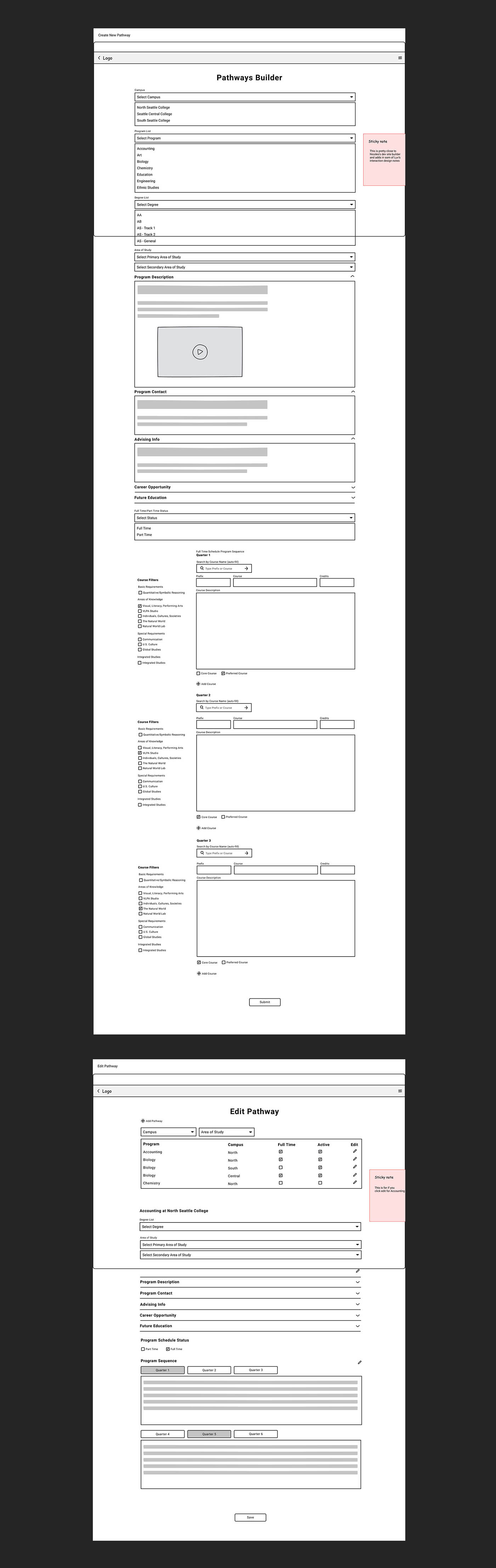 Pathways builder wireframes