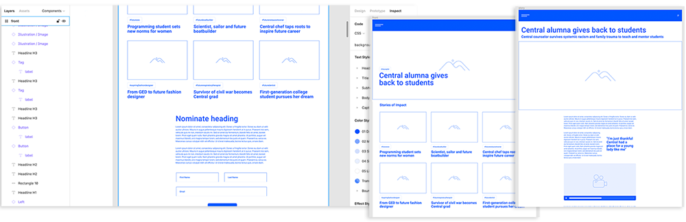 Front, story wireframes