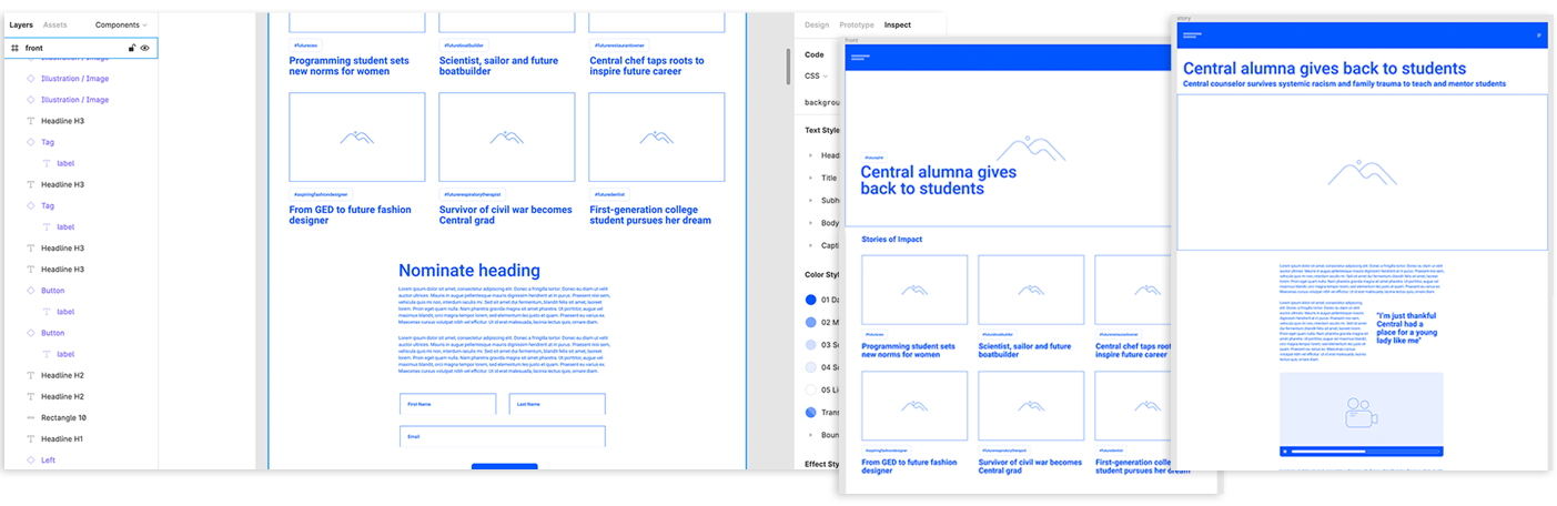 Front, story wireframes