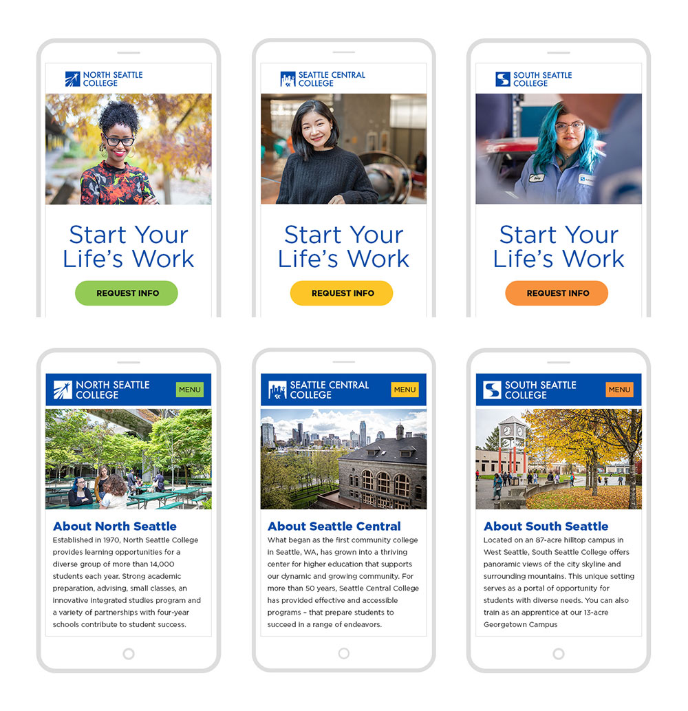 Mobile view for all colleges cta and basic page layouts