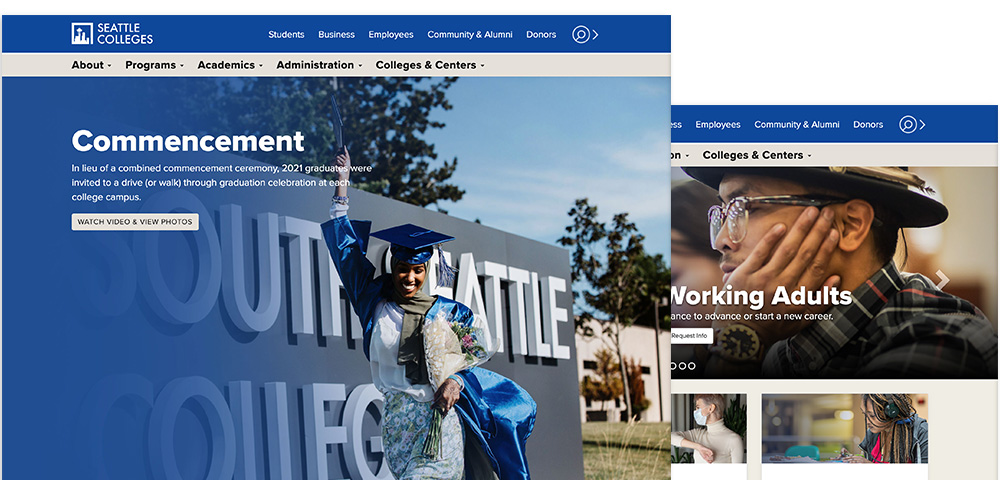 Seattle Colleges, front, students, and commencement pages