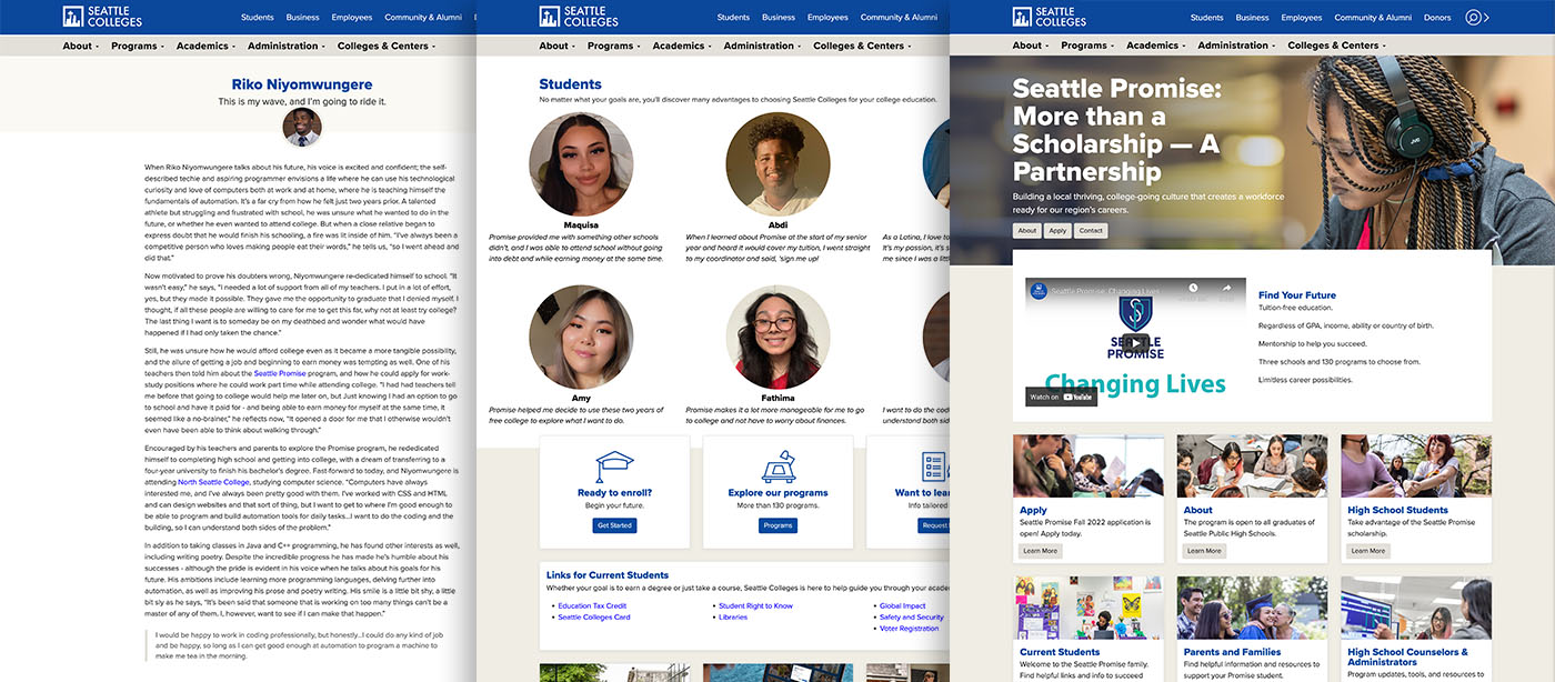 Seattle Promise front and stories pages